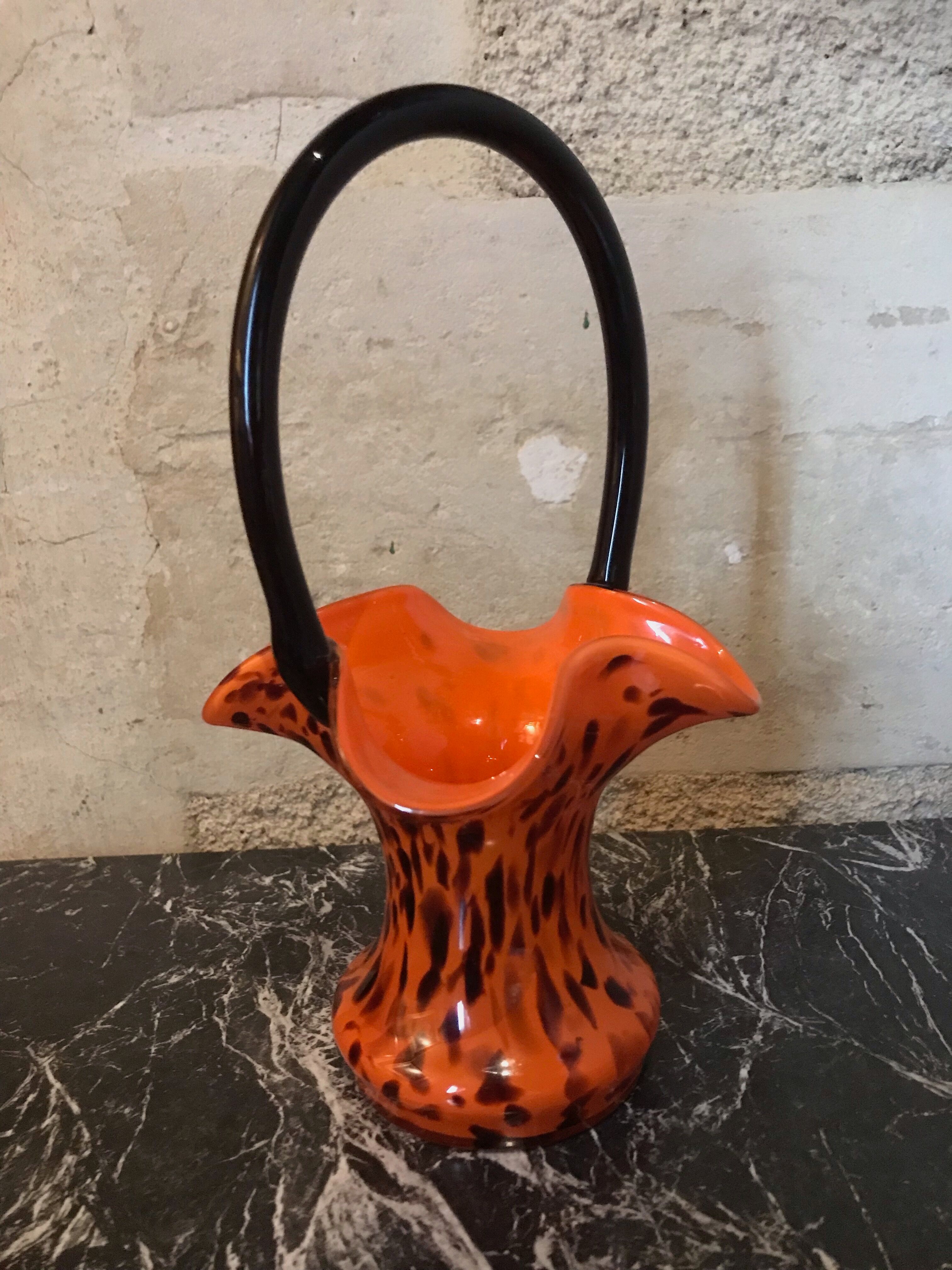 Blown glass basket vase