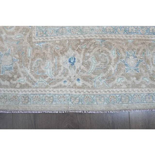 1970s Vintage Persian Handmade Wool Cotton Light Brown Area Rug 284x380