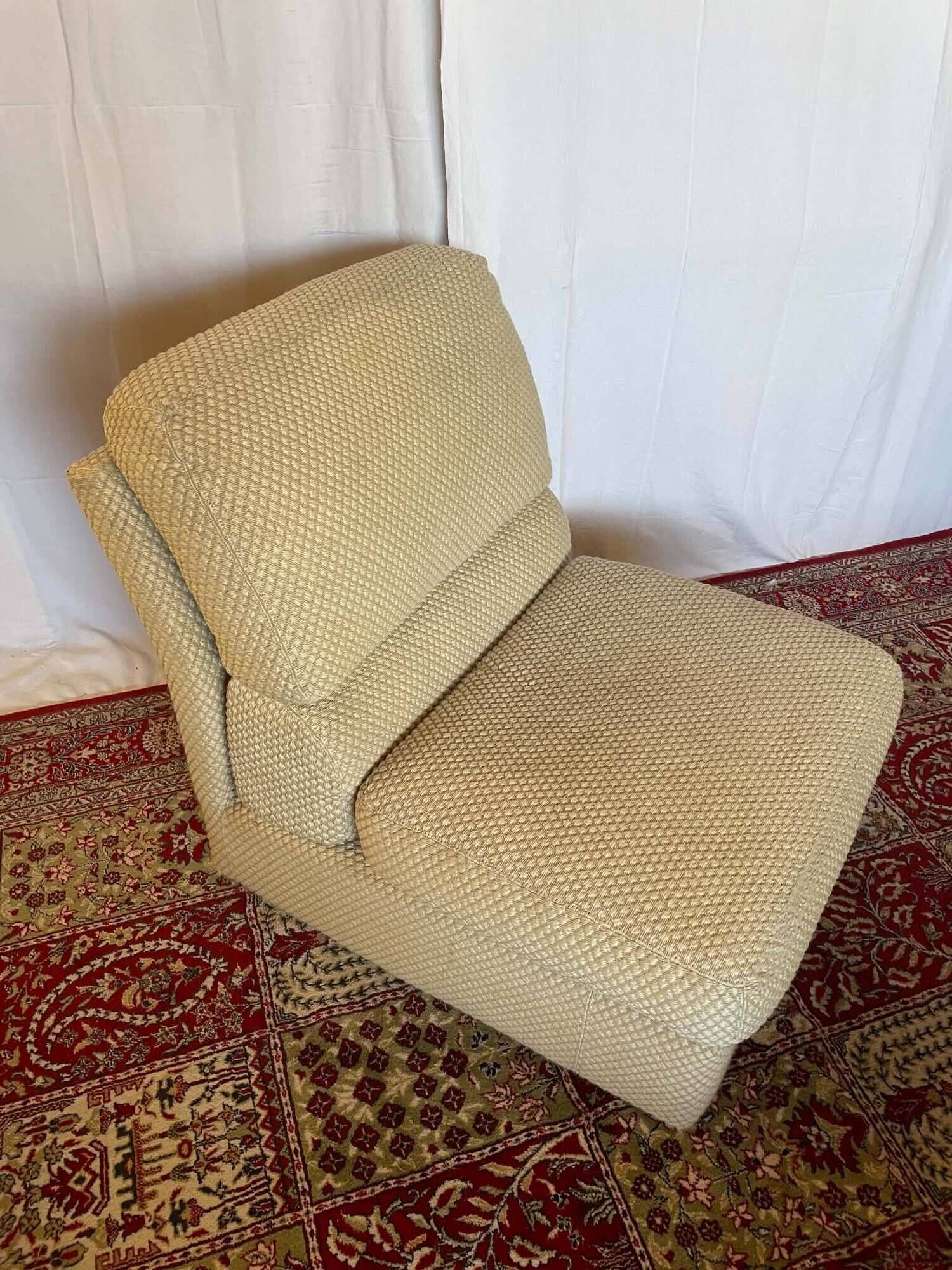 Vintage Swann armchair in textured beige fabric – 1970s