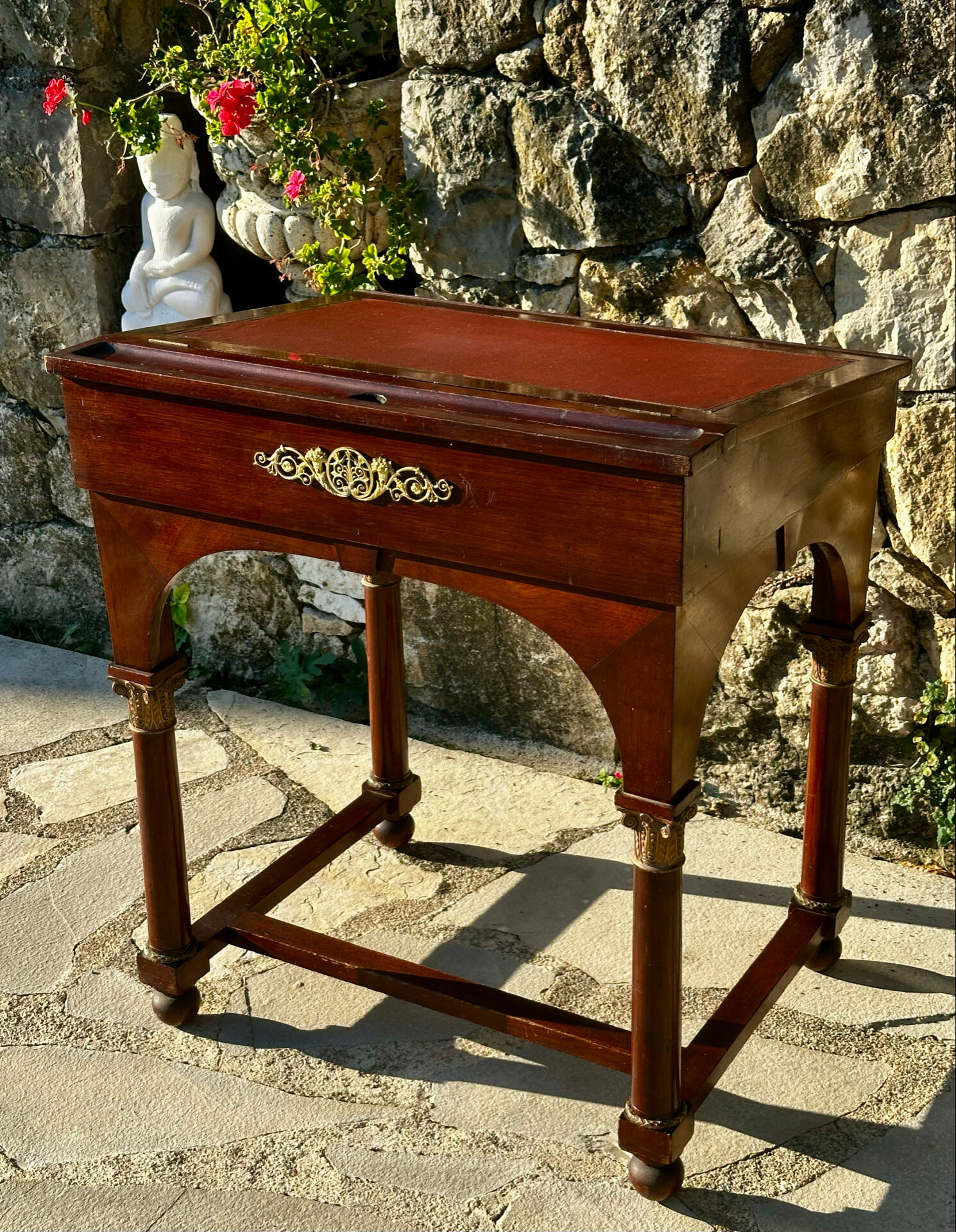 Writing desk or bonheur du jour in mahogany by E. Poteau.