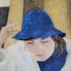 Oil on canvas portrait of a woman writing a postcard