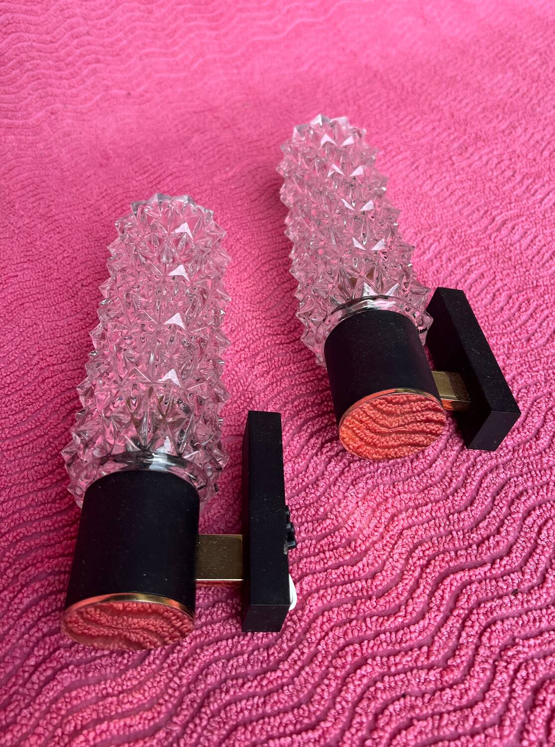 PAIR OF ARLUS WALL LIGHTS 1960-70 BLACK AND GOLD METAL SUPPORTS WITH DIFFUSERS