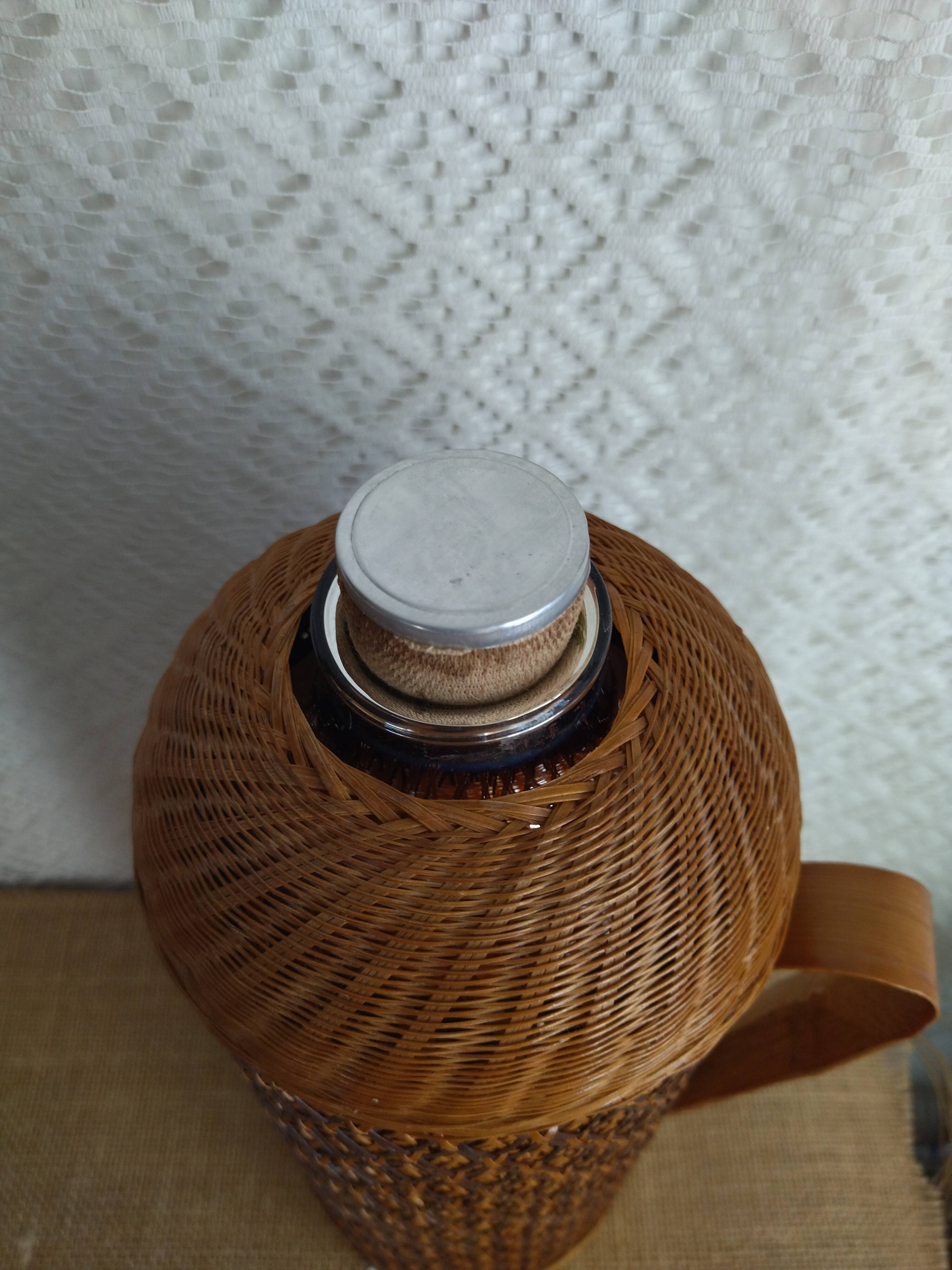 Vintage 70s rattan bamboo thermos carafe