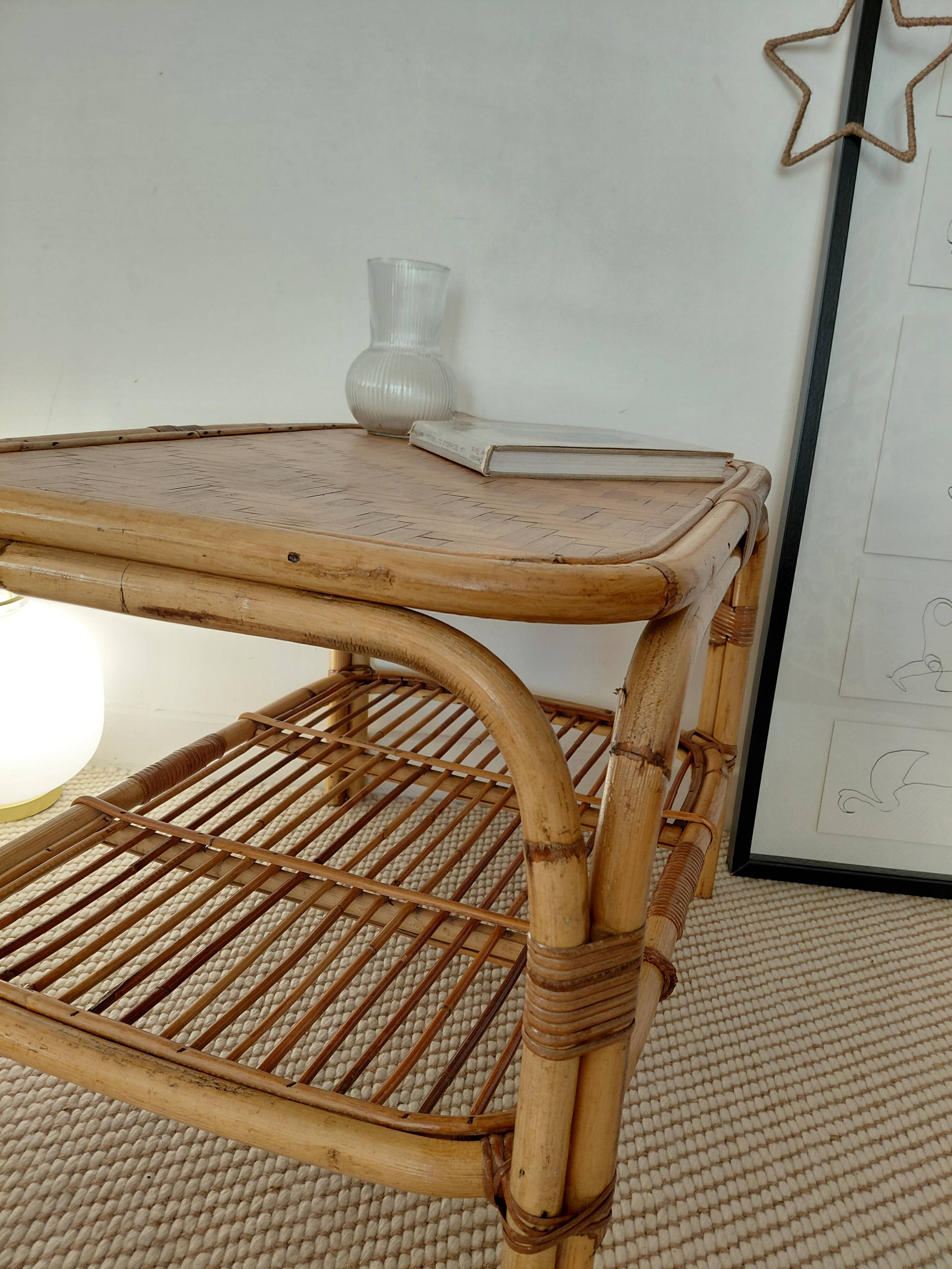 Vintage coffee table / side table in rattan and bamboo – 1960s