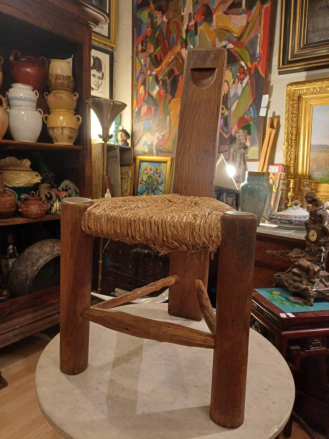 Brutalist Tripod Chair "Wabi-Sabi" Folk Art, 1900-1950