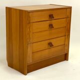 Antique 3 Drawer Chest of Drawers - Pitchpin and Leather - Vintage 70's - Scandinavian Style