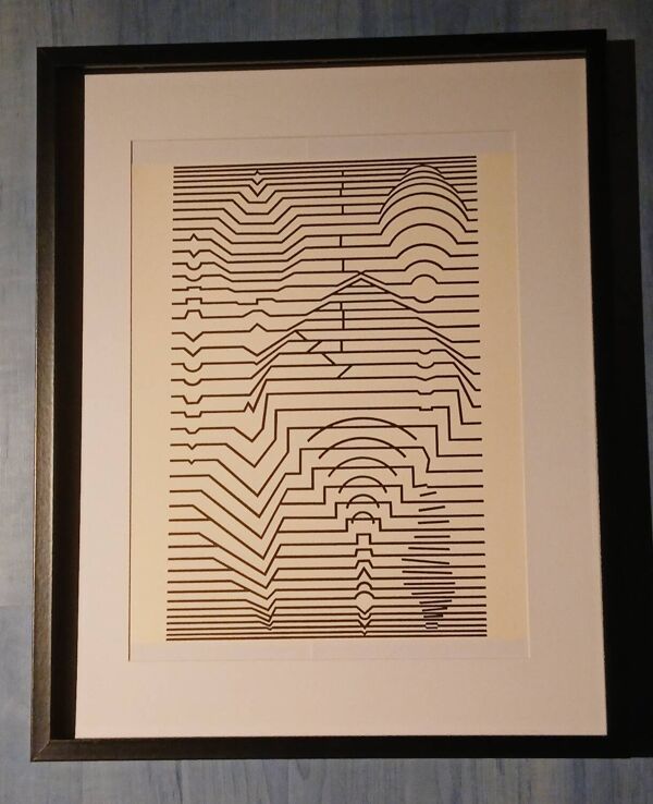 Tableau Vintage Art Optique - Victor Vasarely - Cadre 40x40cm