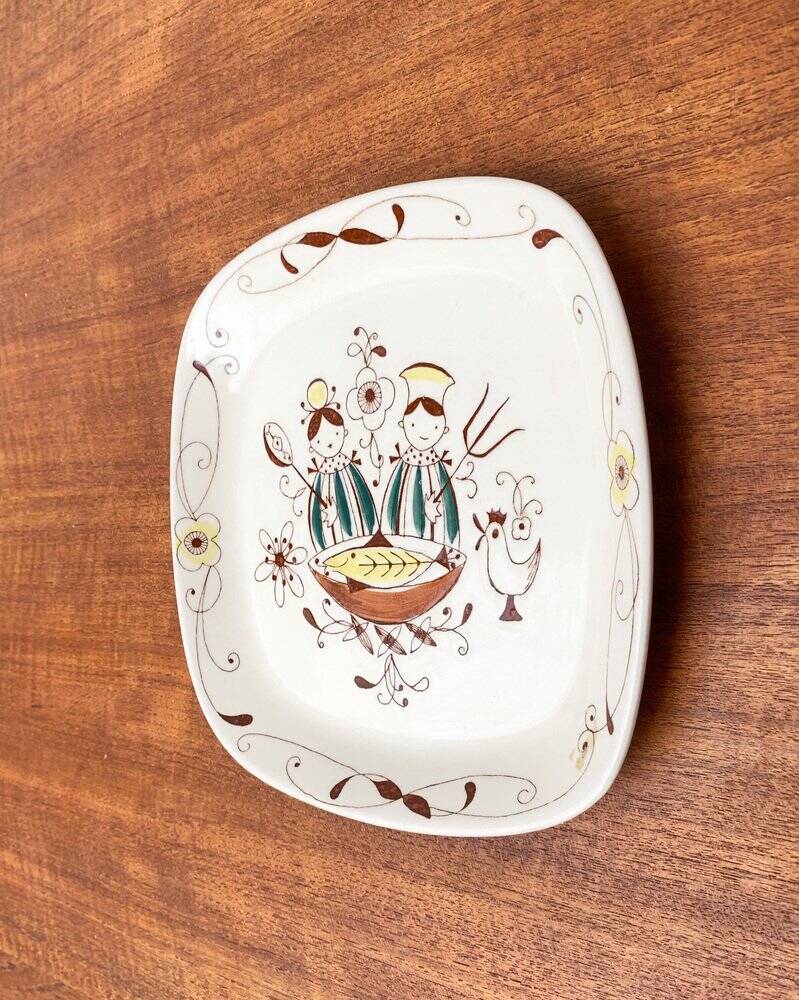 Hand-Painted Plate Pink Flamingo Master Chef in Norwegian Ceramic by Inger Waage from Stavanger Flint