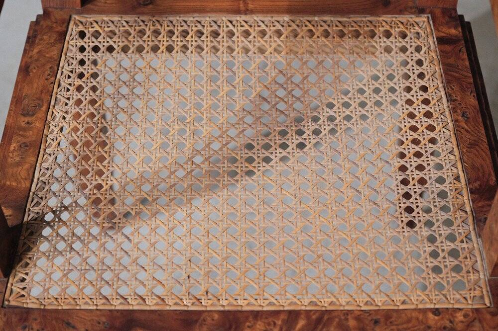 Art Deco armchair, marquetry and cane, circa 1930