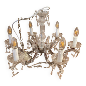 Lustre blanc à pampilles 6 ampoules