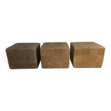 Set of 3 large Cubic De Sede Pouf Swiss leather 70s