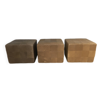 Lot de 3 grand Pouf Cubic De Sede cuir Suisse années 70