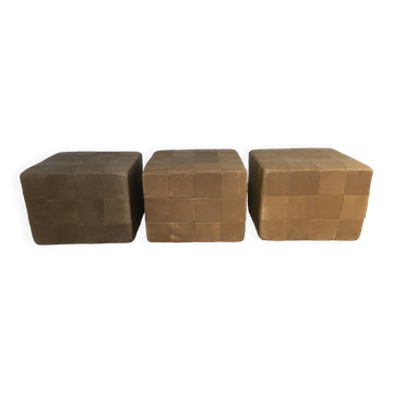 Lot de 3 grand Pouf Cubic De Sede cuir Suisse années 70