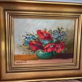 Oil on canvas - bouquets in red tones