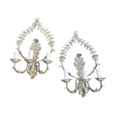 Pair of wall lamps 3 fires Louis XVI Ivory white