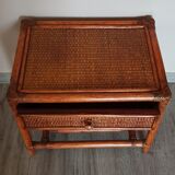 Rattan drawer table, bamboo and braided wicker