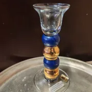 Post-modern cobalt blue glass candlestick, Memphis style.