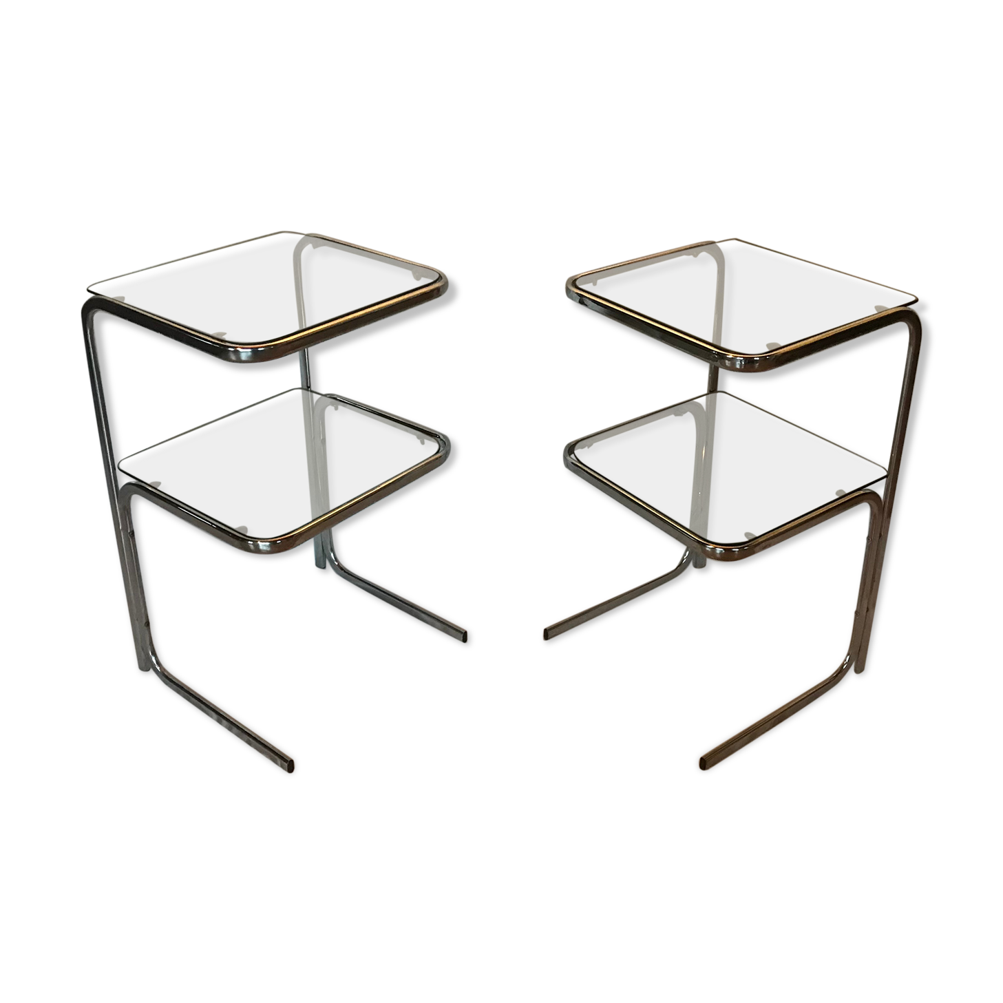 Bedside tables 70s glass and chrome