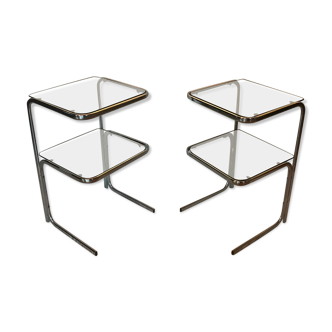 Bedside tables 70s glass and chrome