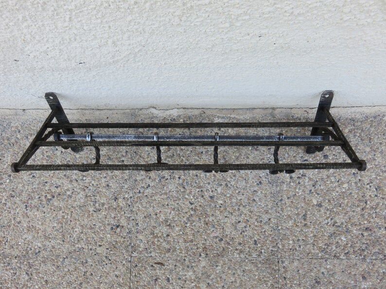 Hammered wrought iron coat rack, sliding pads, Edgard Brandt style, art deco 30s 40s