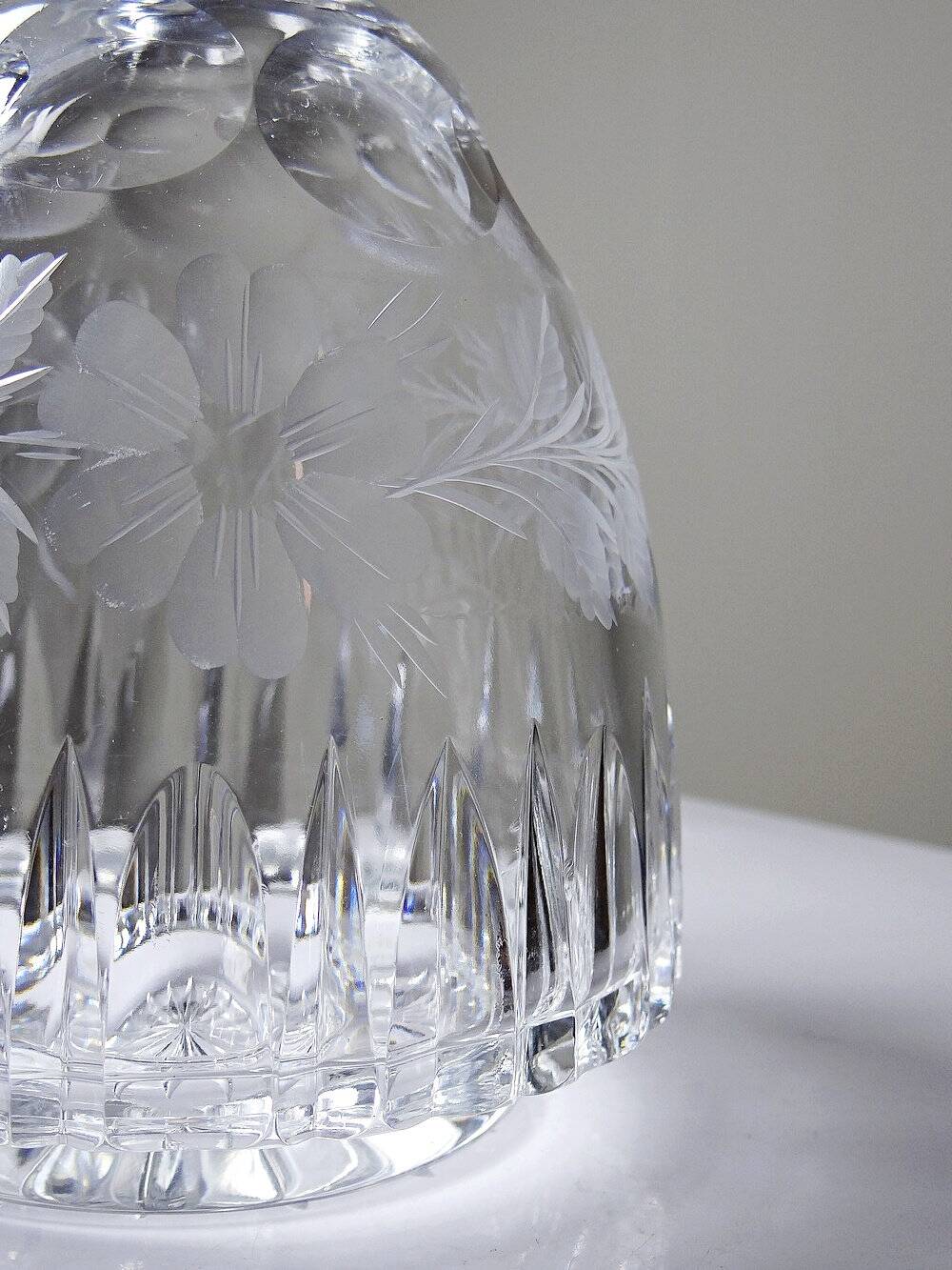 Antique cut and engraved crystal carafe with floral decoration, Bohemia, 19th-20th century.