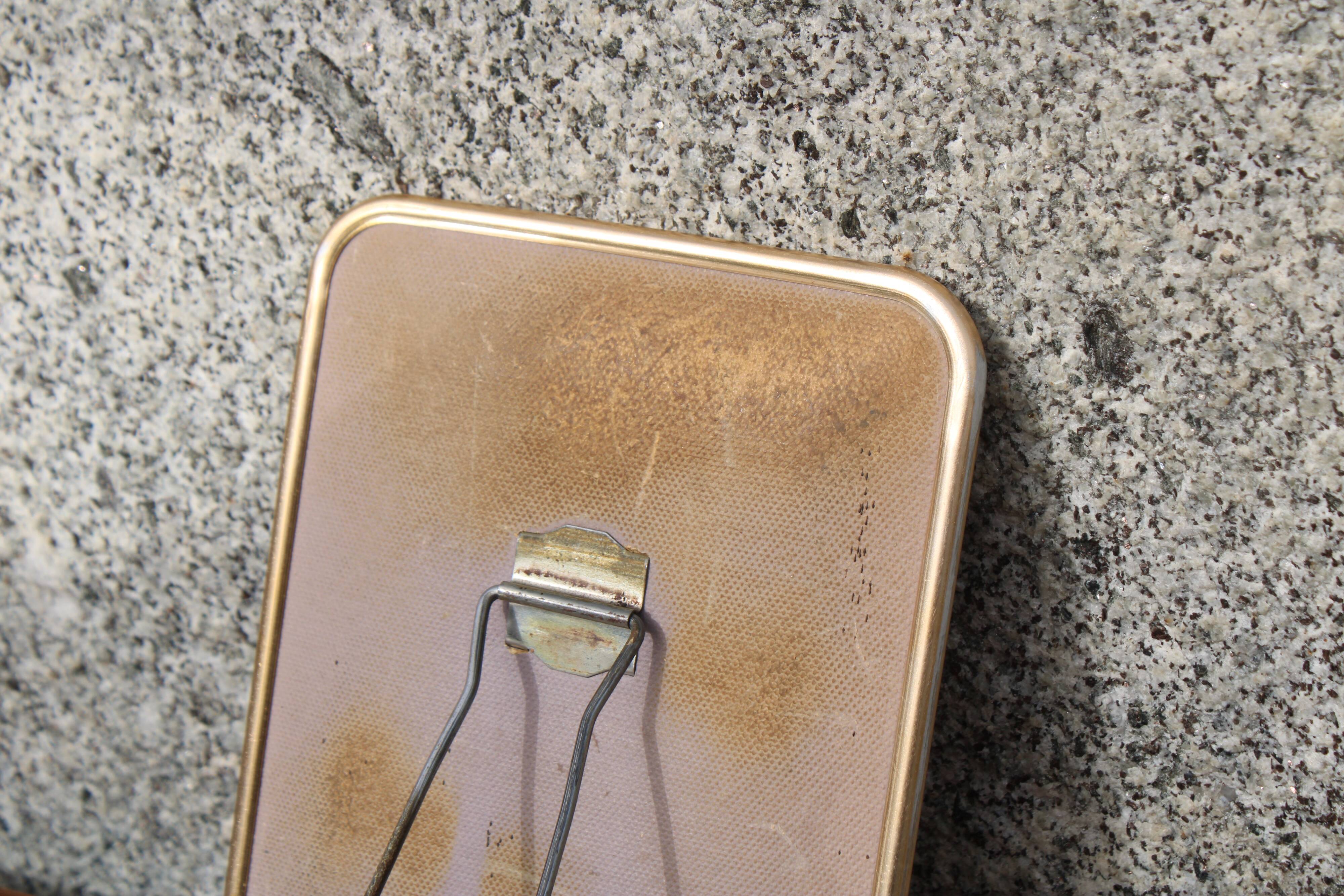 Small vintage tabletop mirror – gold metal frame in barber style