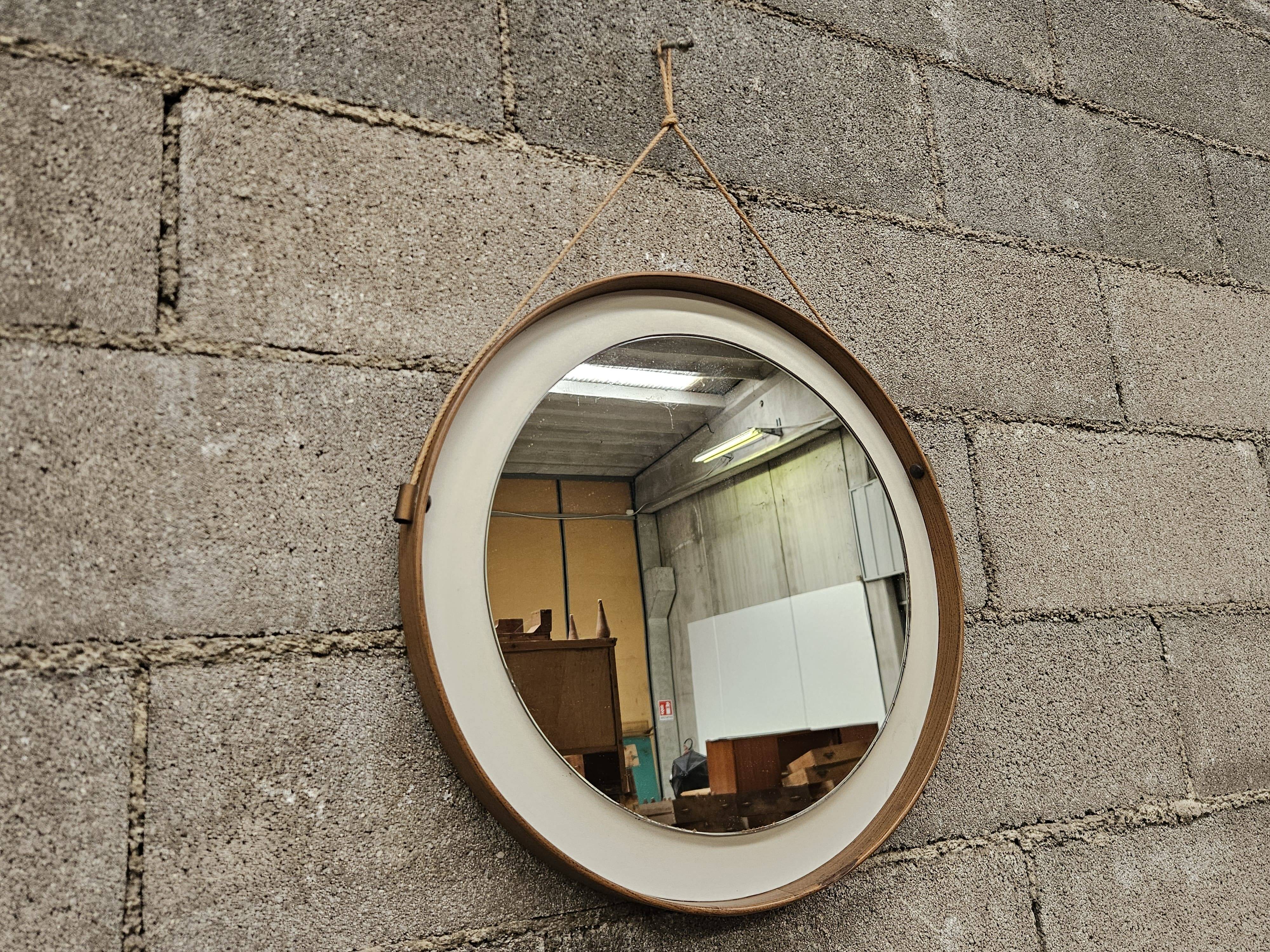 Vintage 1970s PVC and faux leather wall mirror