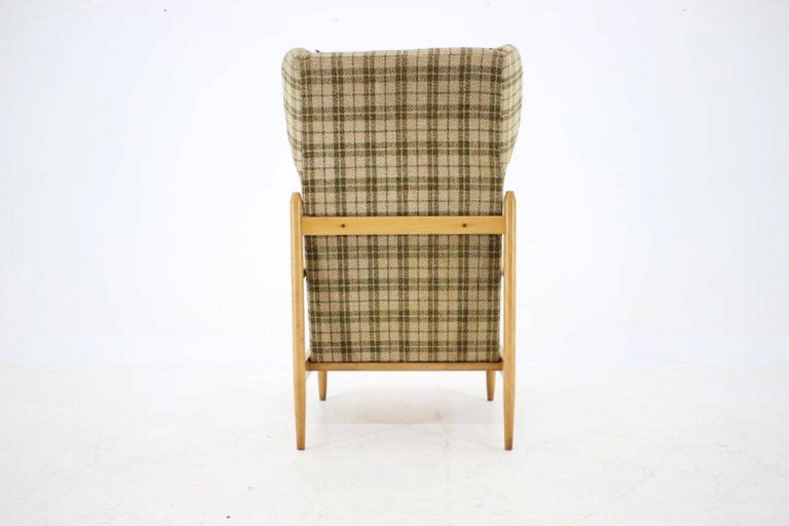 1960s Rare Mid-Century Modern Beech Wing Armchair by ÚLUV, Czechoslovakia