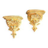 Small wooden consoles, green and beige