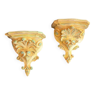 Small wooden consoles, green and beige