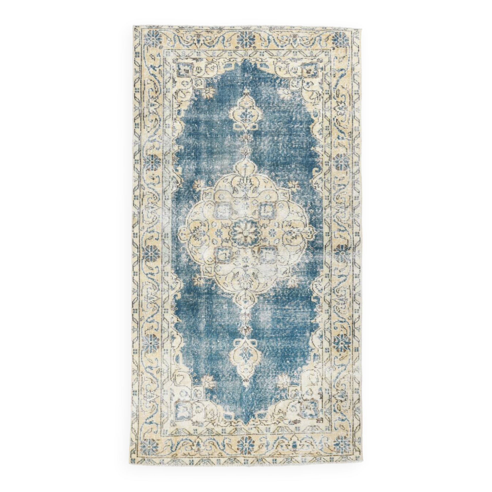 4x7 Rustic Blue & Beige Handmade Persian Rug, 112x212Cm SK 17715
