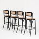 Set of 4 vintage high stools. Beech wood and cane. France, 90s
