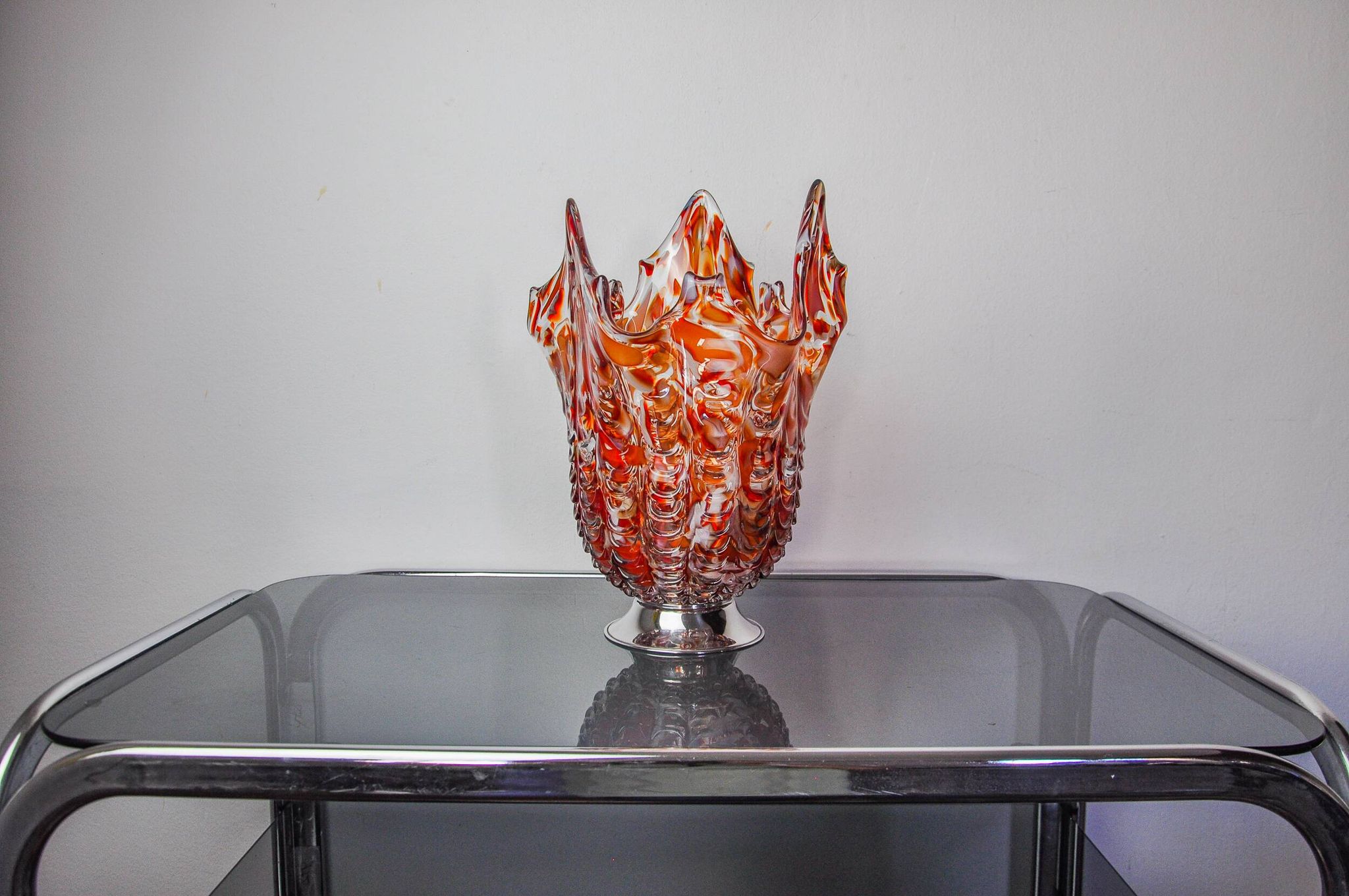 Red and white Seguso vase in Murano glass, Italy, 1960