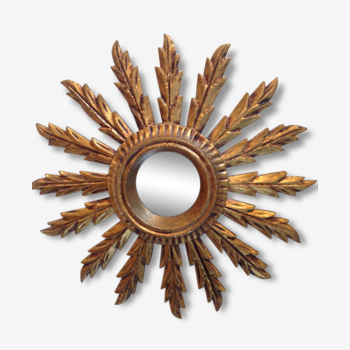 Miroir soleil vintage en bois doré, années 60