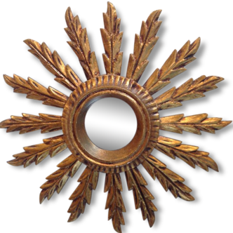 Vintage wooden Golden Sun mirror, 60 years