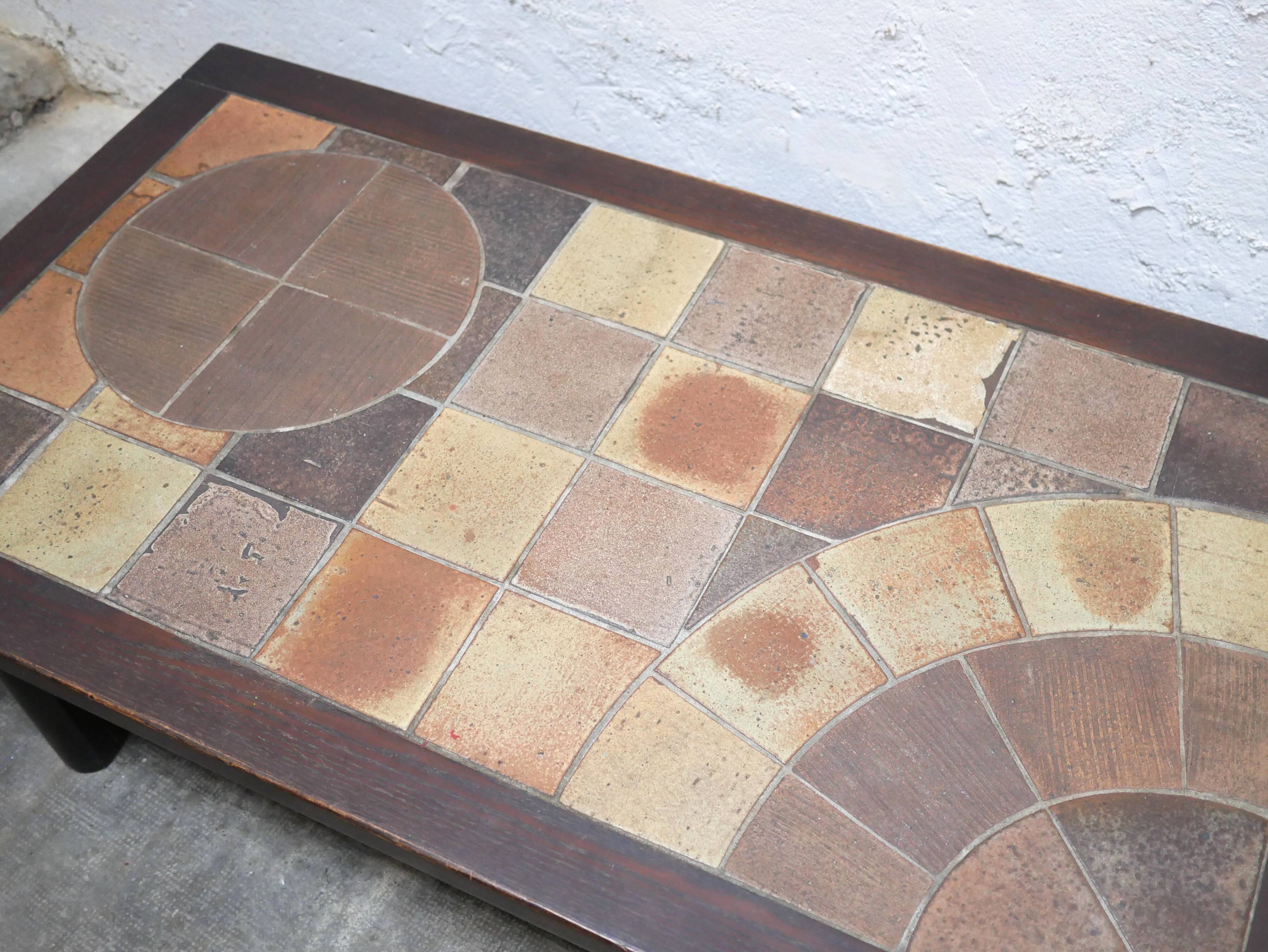 Vintage wood and ceramic coffee table