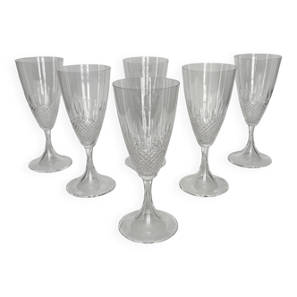 6 Lalique Crystal Wine Glasses | “Chinon” Model, 1960s Design