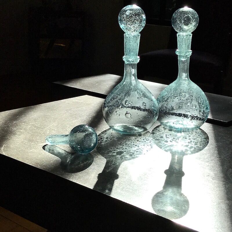 Biot blown glass carafes