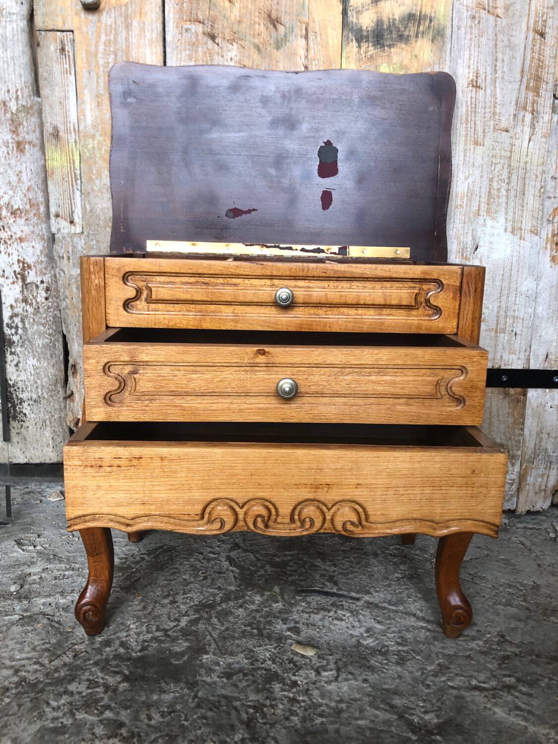 Old worker louis xv style commode vintage wood drawers #a634