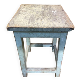 Patinated wooden plant stool, loft workshop chic country decor.