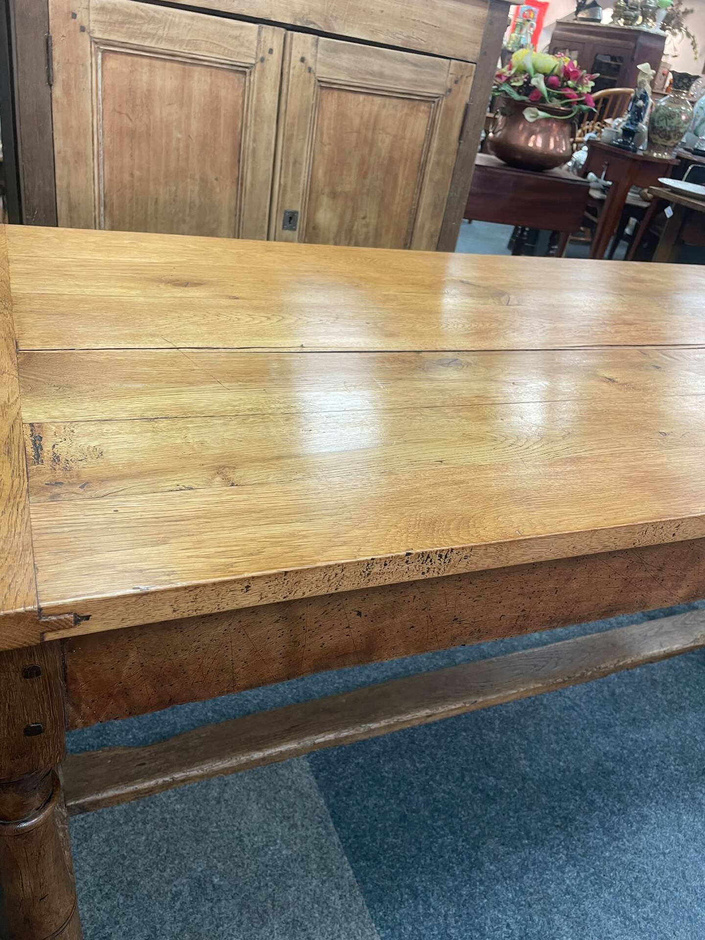 Table de ferme ancienne Louis XIII en chêne massif – Console / Îlot d'
