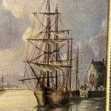 Alexandre Thomas Francia, oil on canvas with marine theme and sailboats