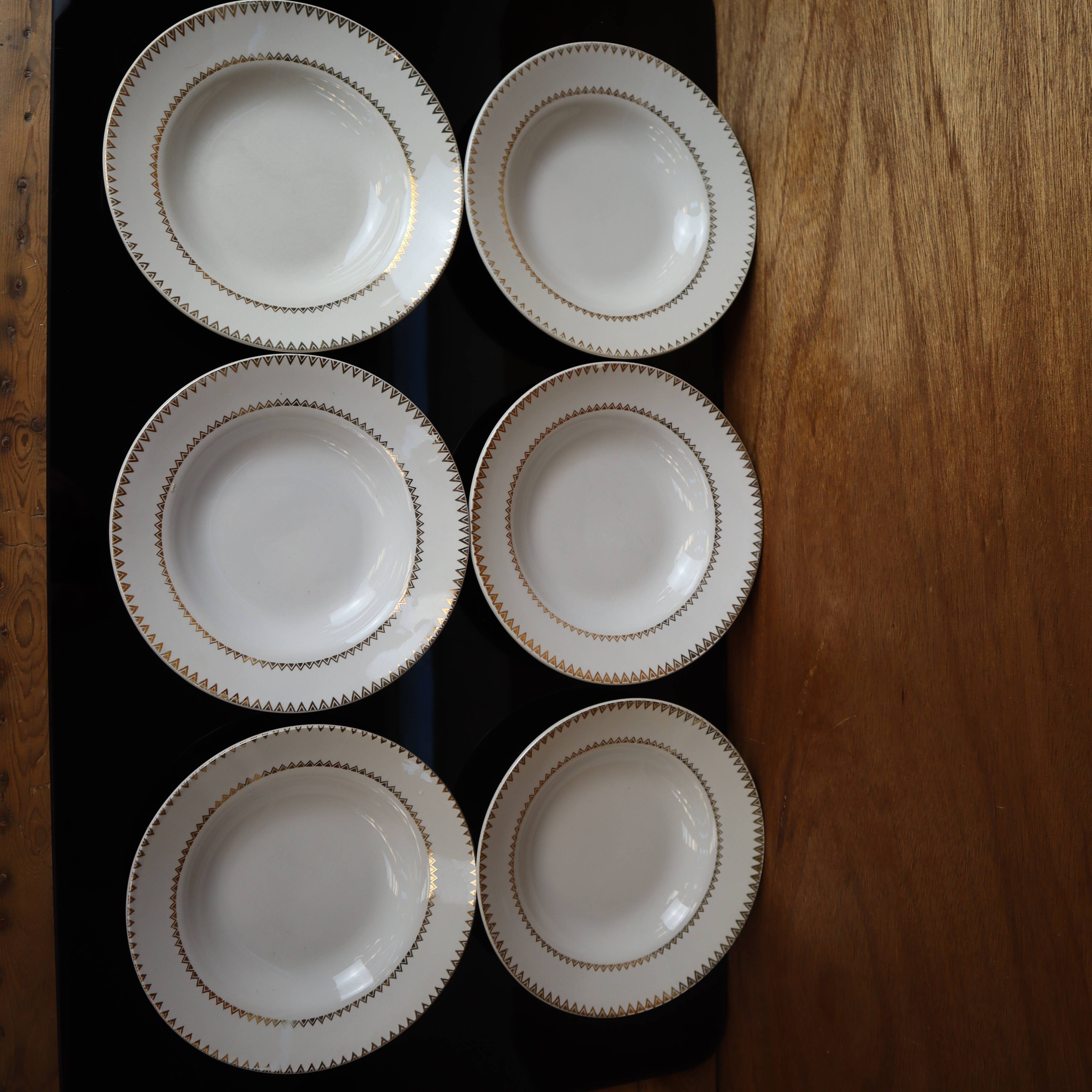 Set of 6 deep porcelain plates Golden Frise