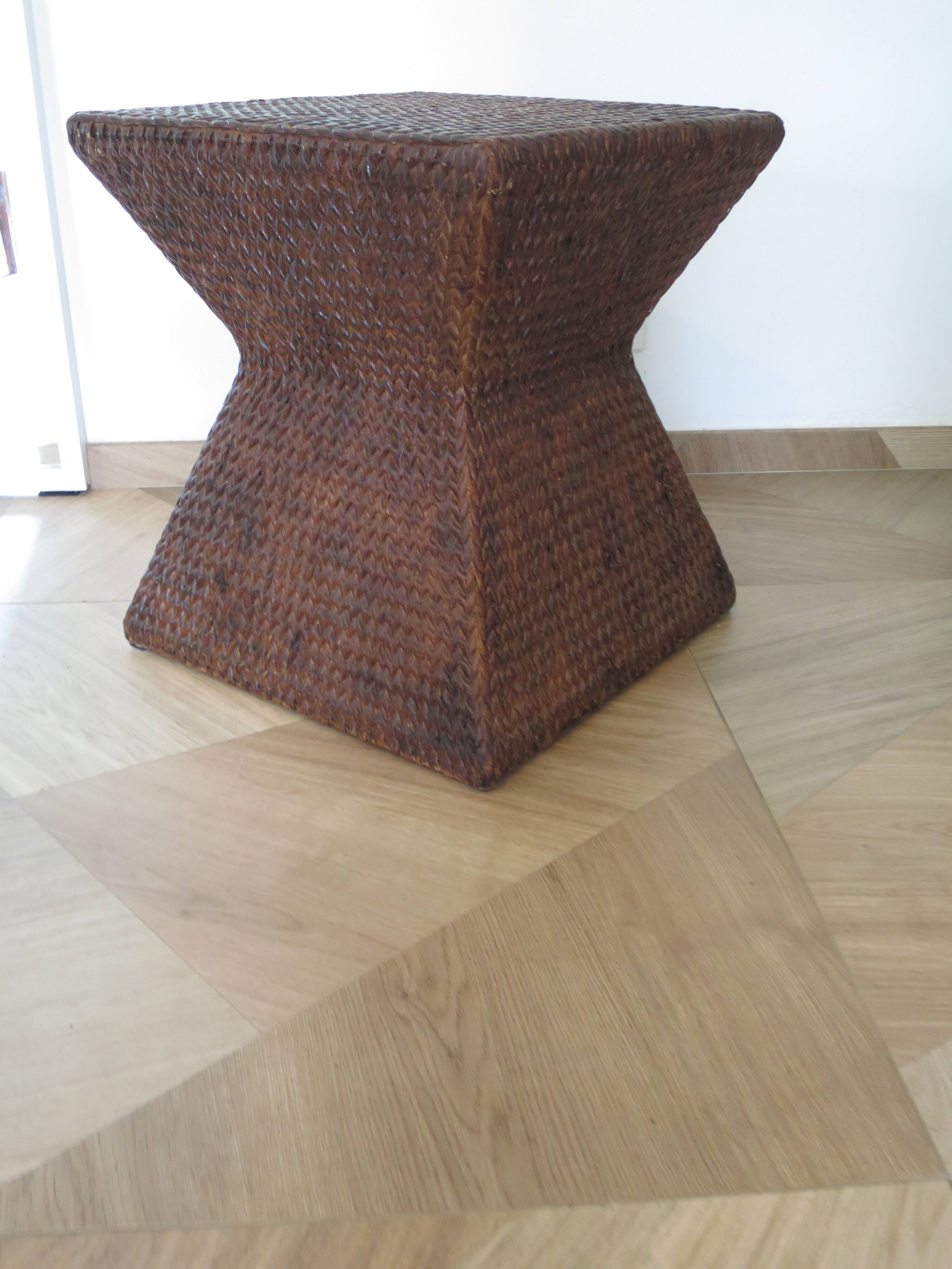 Side table - woven rattan - colonial style - vintage hourglass shape