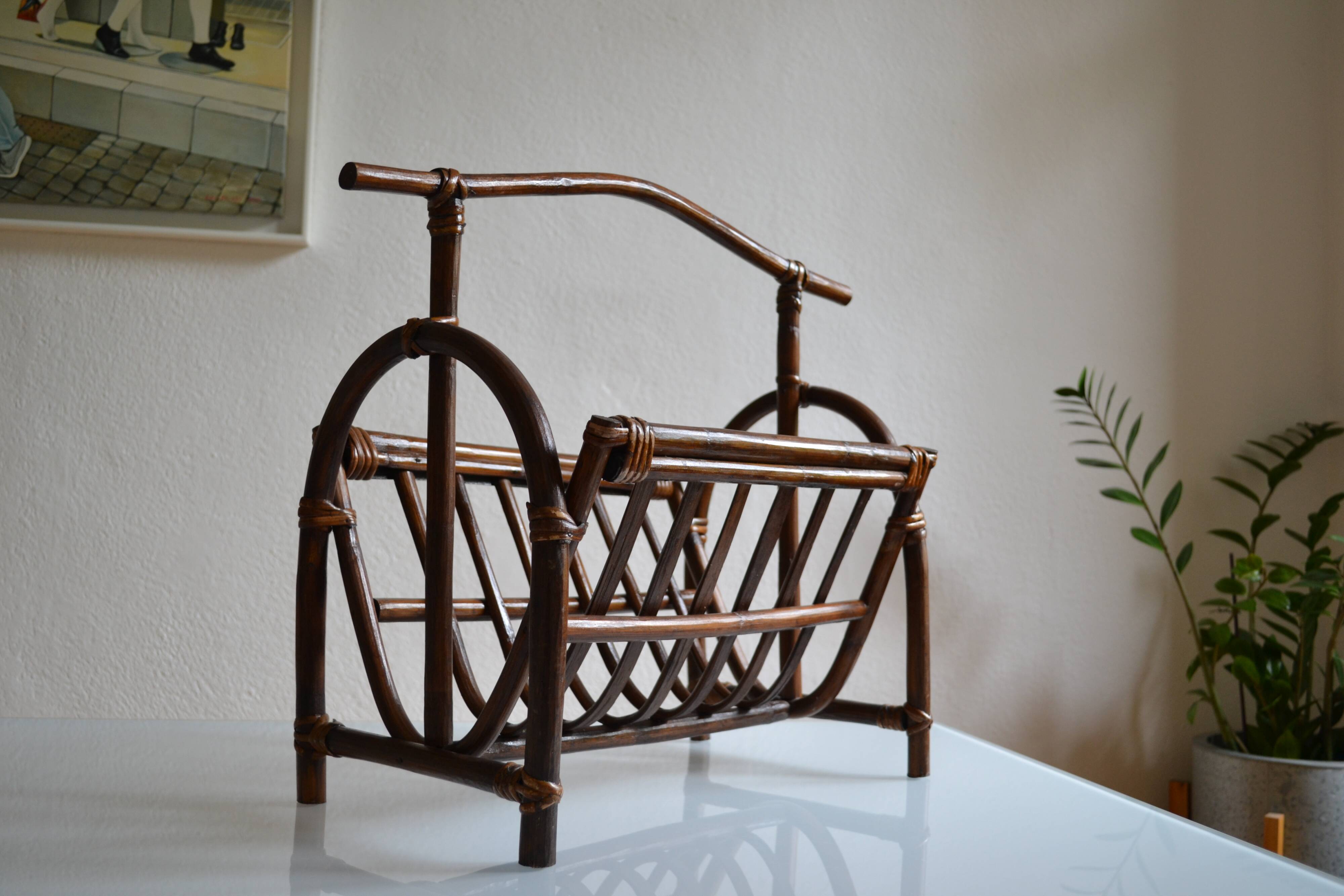 Vintage rattan magazine holder