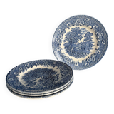 Set of 4 vintage English porcelain dessert plates with blue cha decor