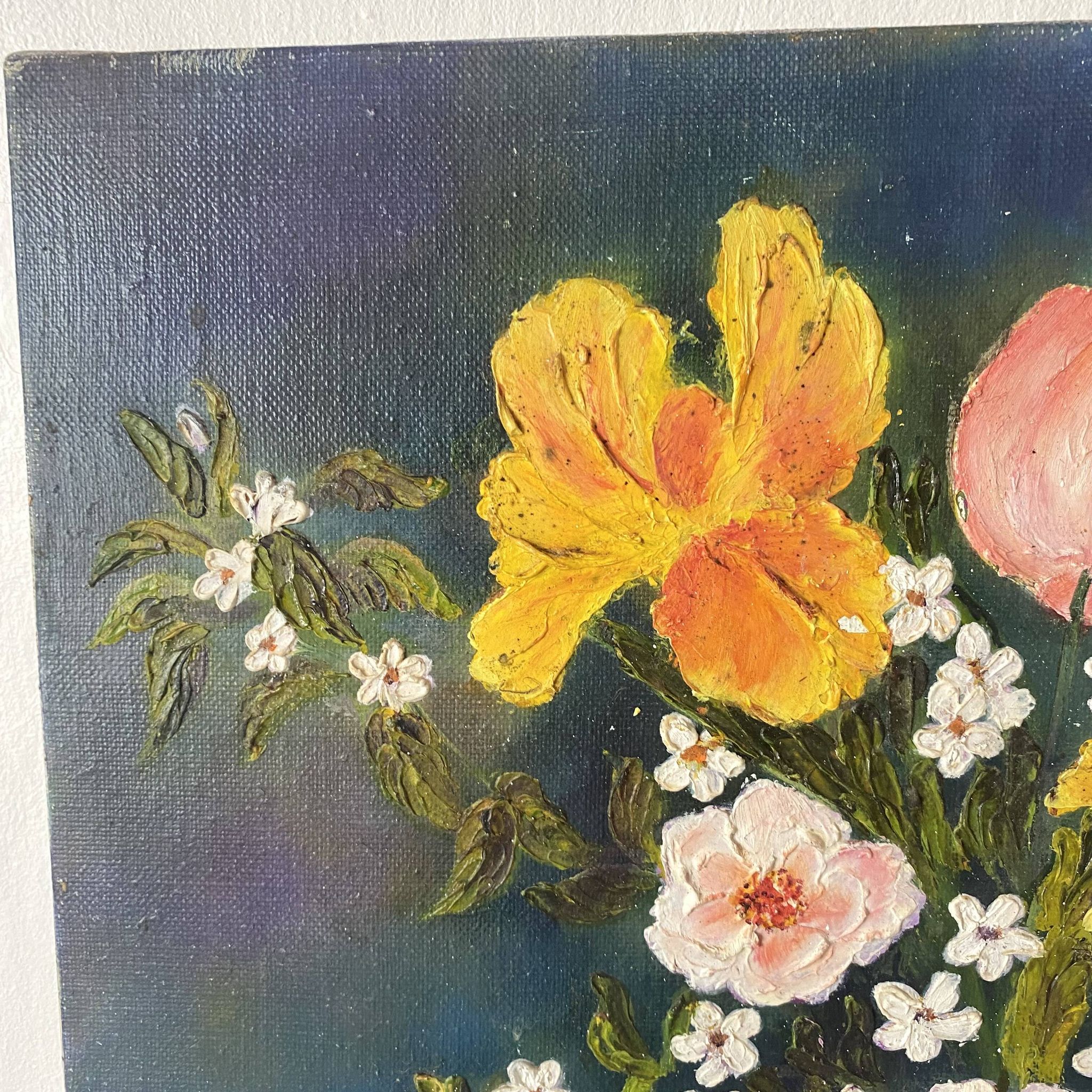Peinture bouquet huile sur toile 38X38