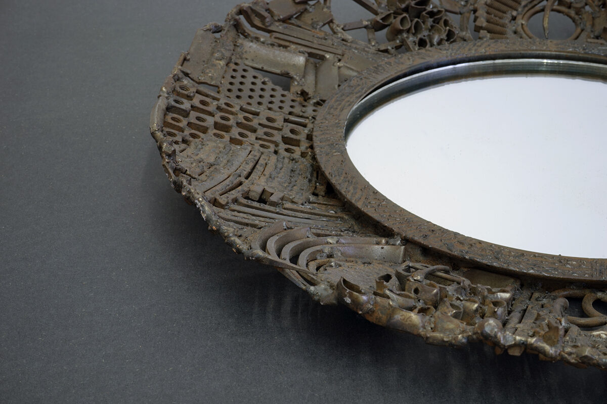 Brutalist metal mirror, 1950 - 52cm