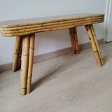 Designer table in bamboo and teak veneer, 1970s