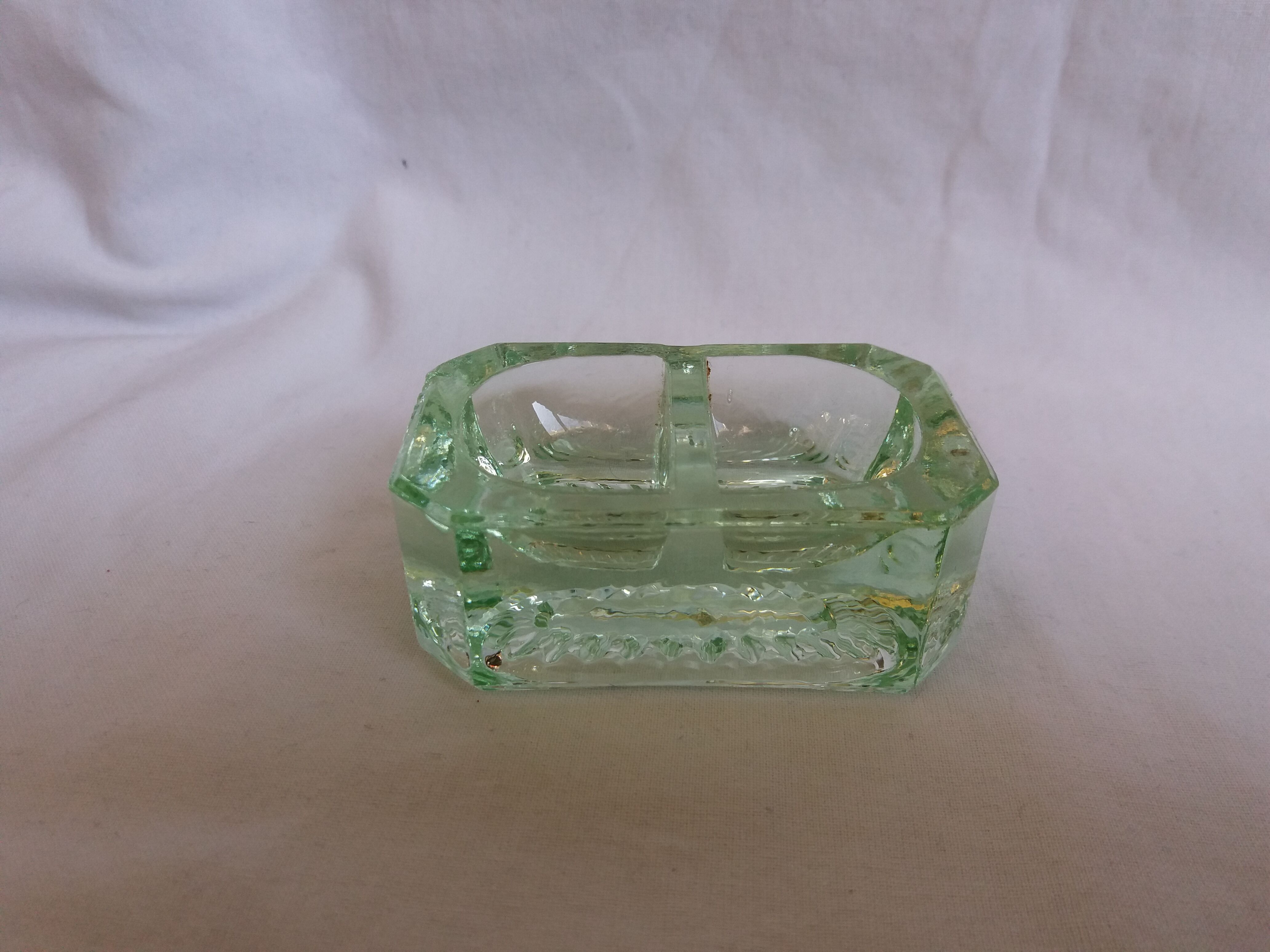 Art deco green glass saleron